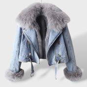 Veste en Jean avec Fourrure Synthétique Femme