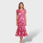 Robe Longue en Dentelle avec Broderie Florale