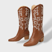 Bottes Cowboy Femmes Hautes Brodées – Talon Épais