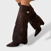 Bottes Hautes Féminines Classiques en Daim Élégantes