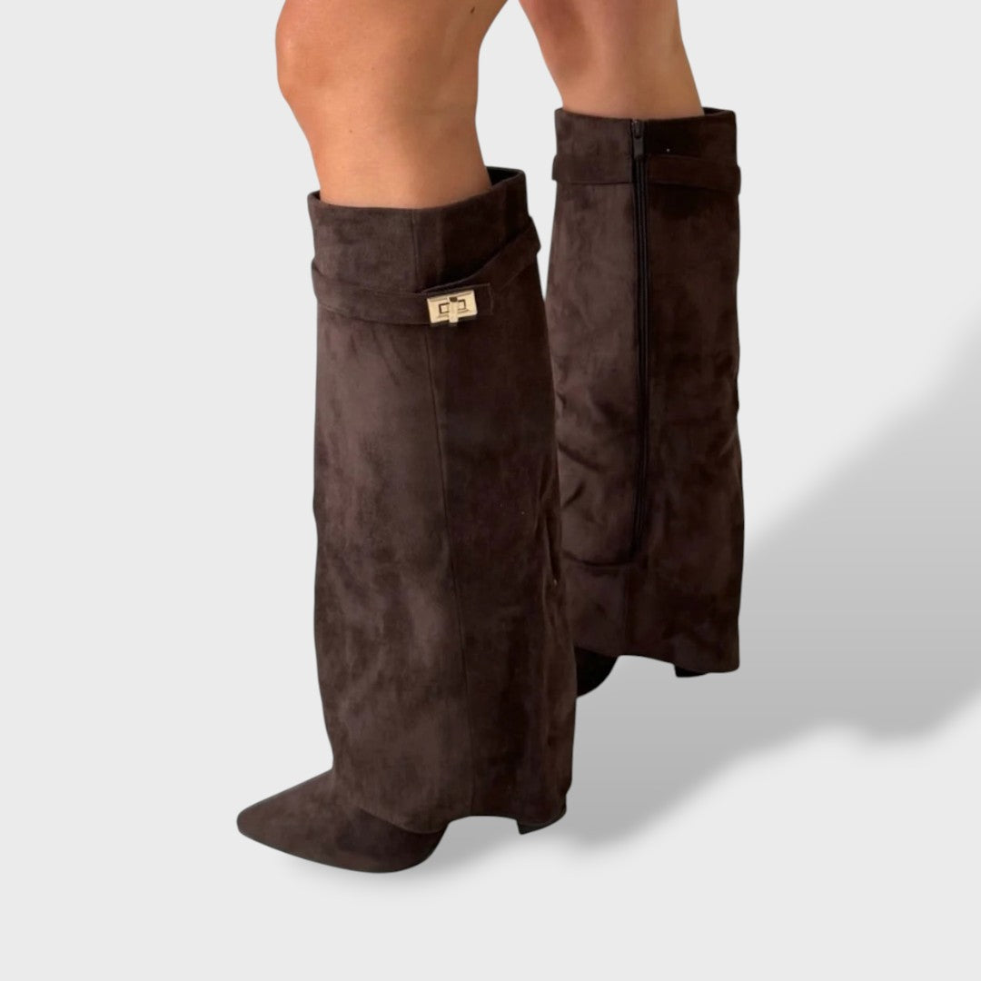 Bottes Hautes Féminines Classiques en Daim Élégantes