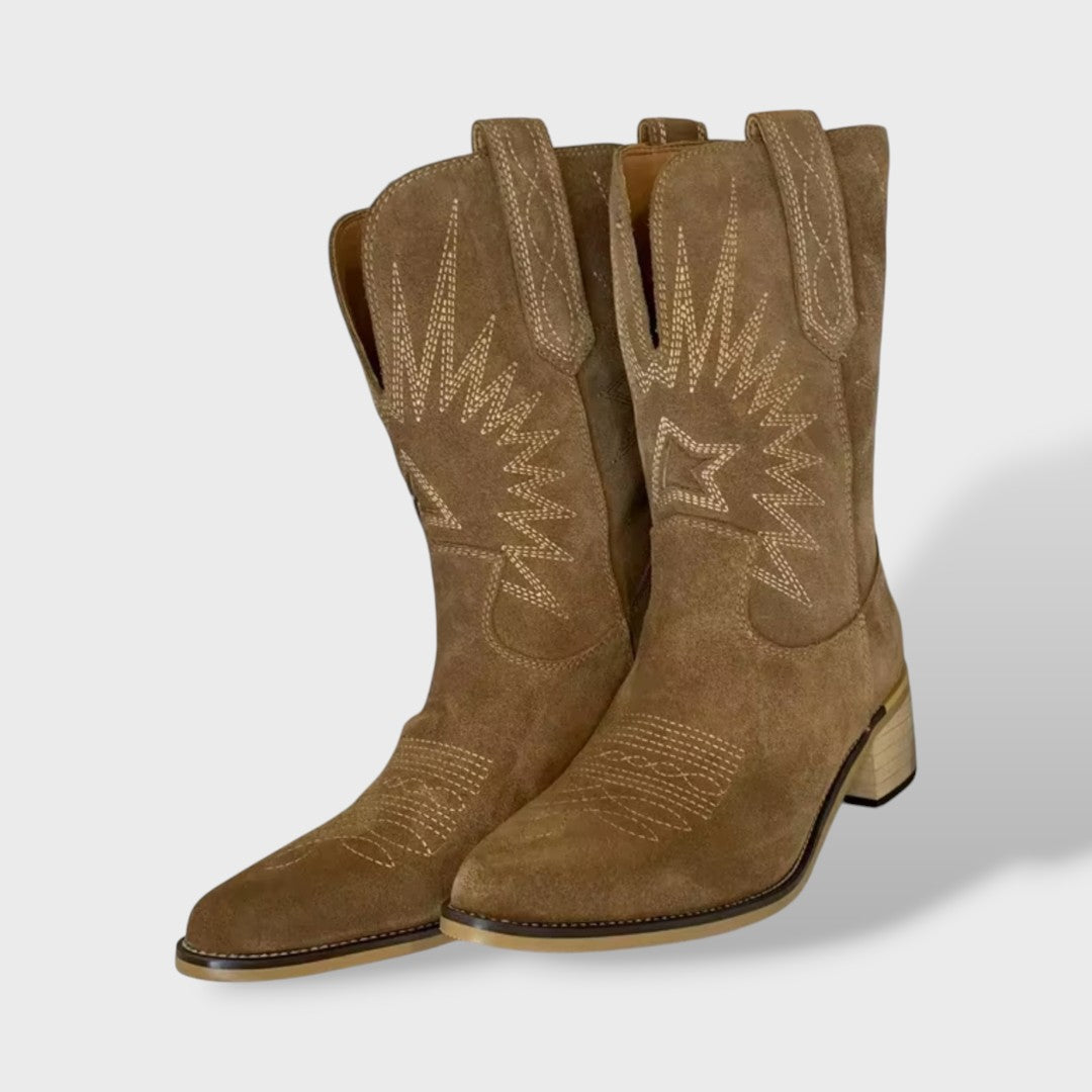 Bottes de Cowboy Femme Brodées en Cuir