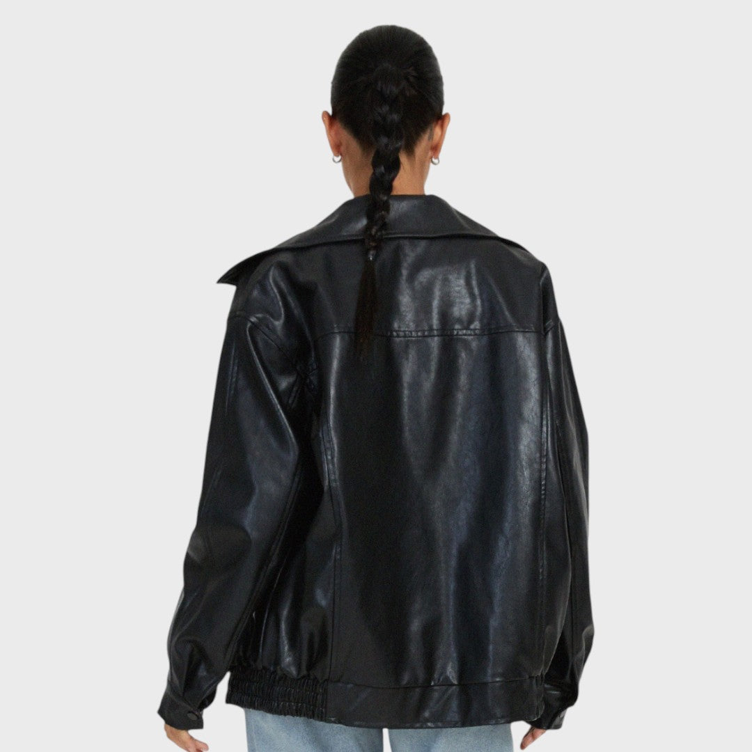 Veste Oversized Élégante en Cuir Synthétique