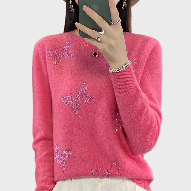 Pull à col roulé en tricot avec motif papillon