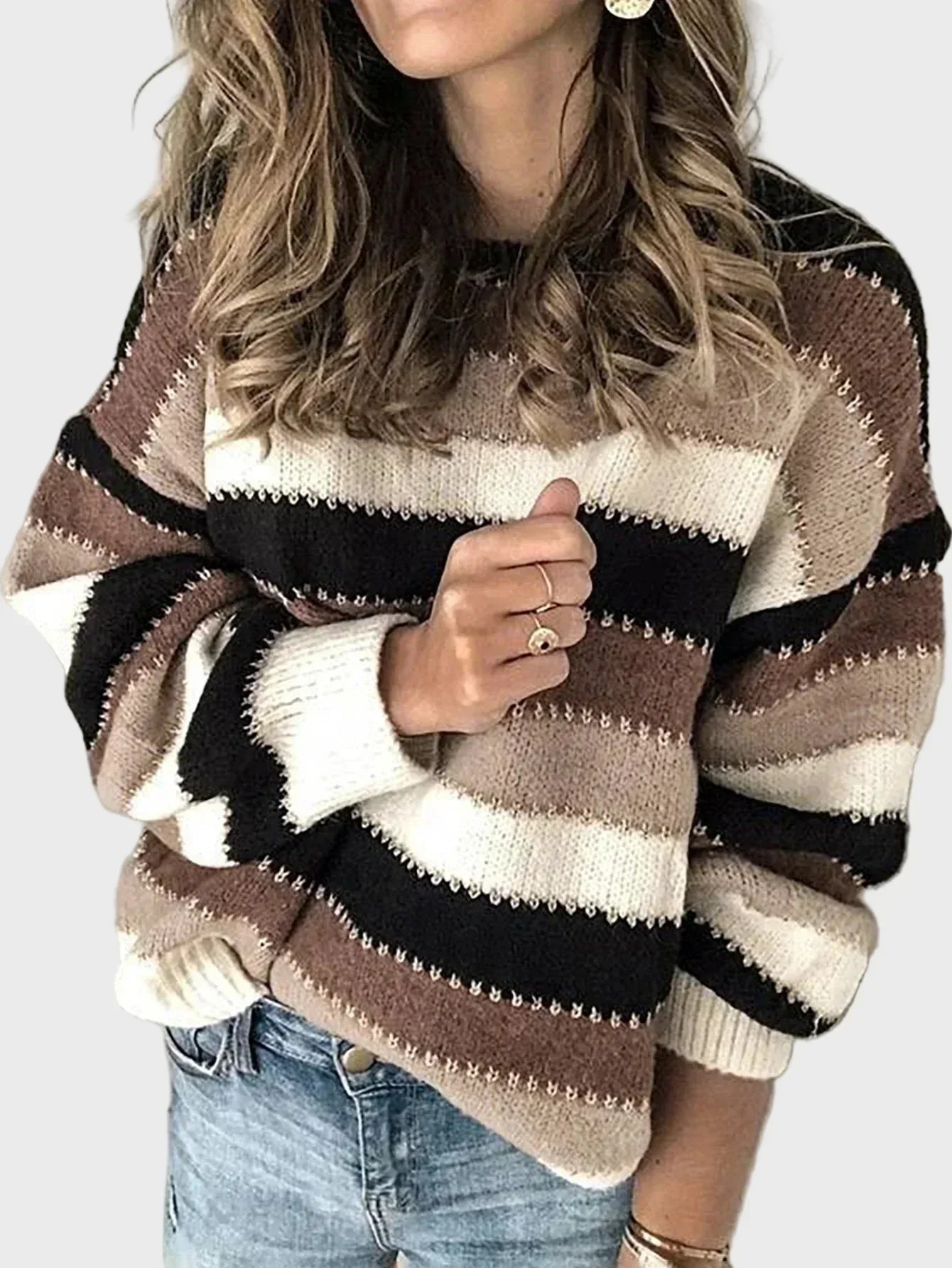Pull col roulé en tricot avec motif rayé