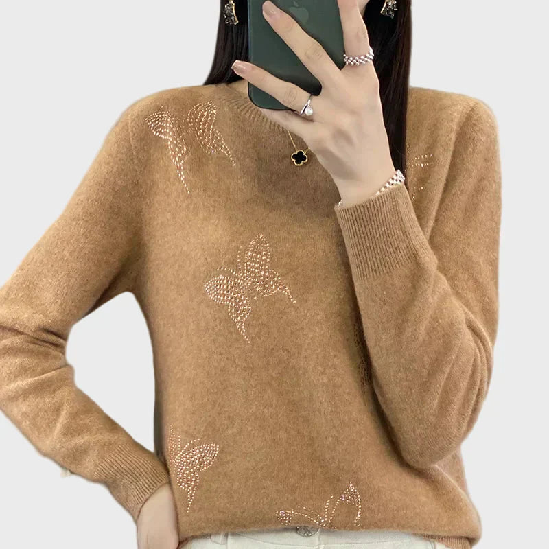 Pull à col roulé en tricot avec motif papillon