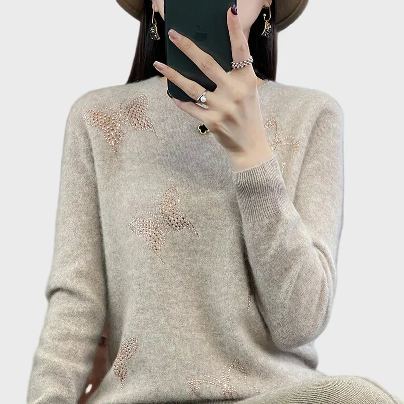 Pull à col roulé en tricot avec motif papillon