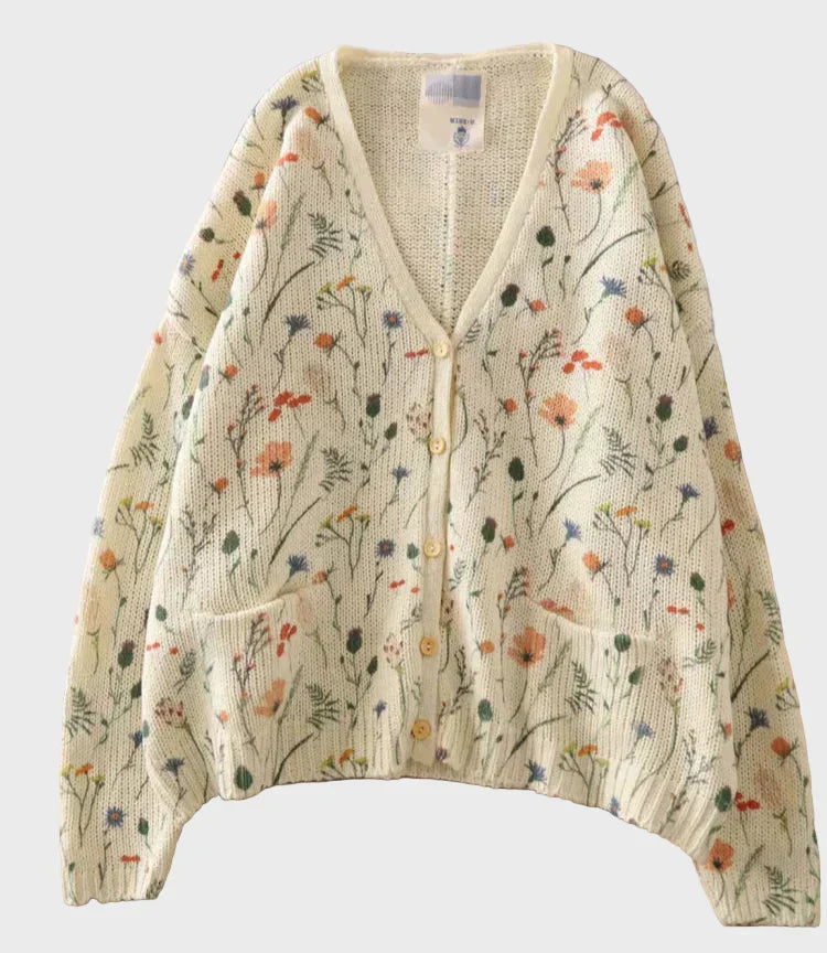 Gilet Tricoté Élégant avec Motif Floral