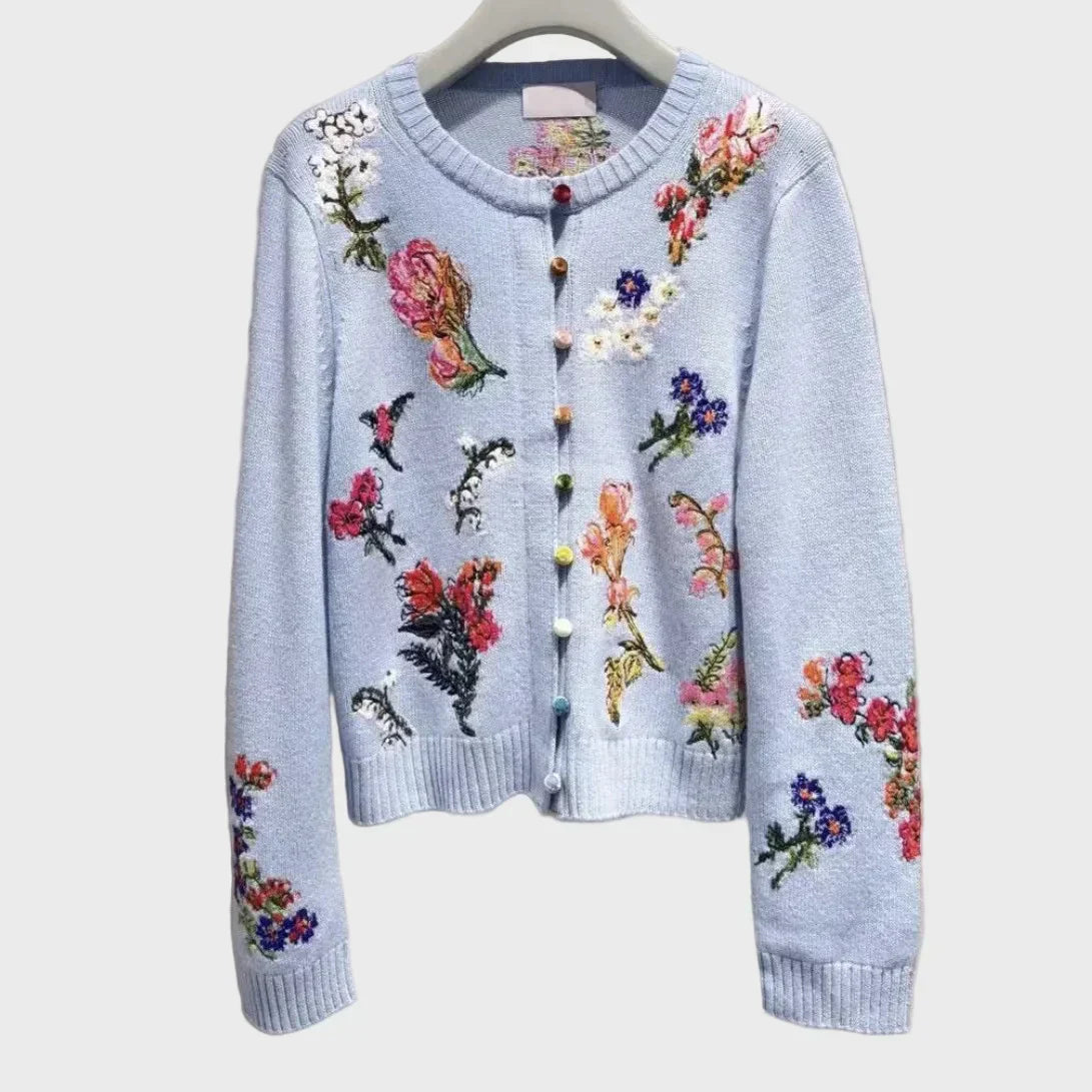 Gilet Tricoté Élégant avec Fleurs