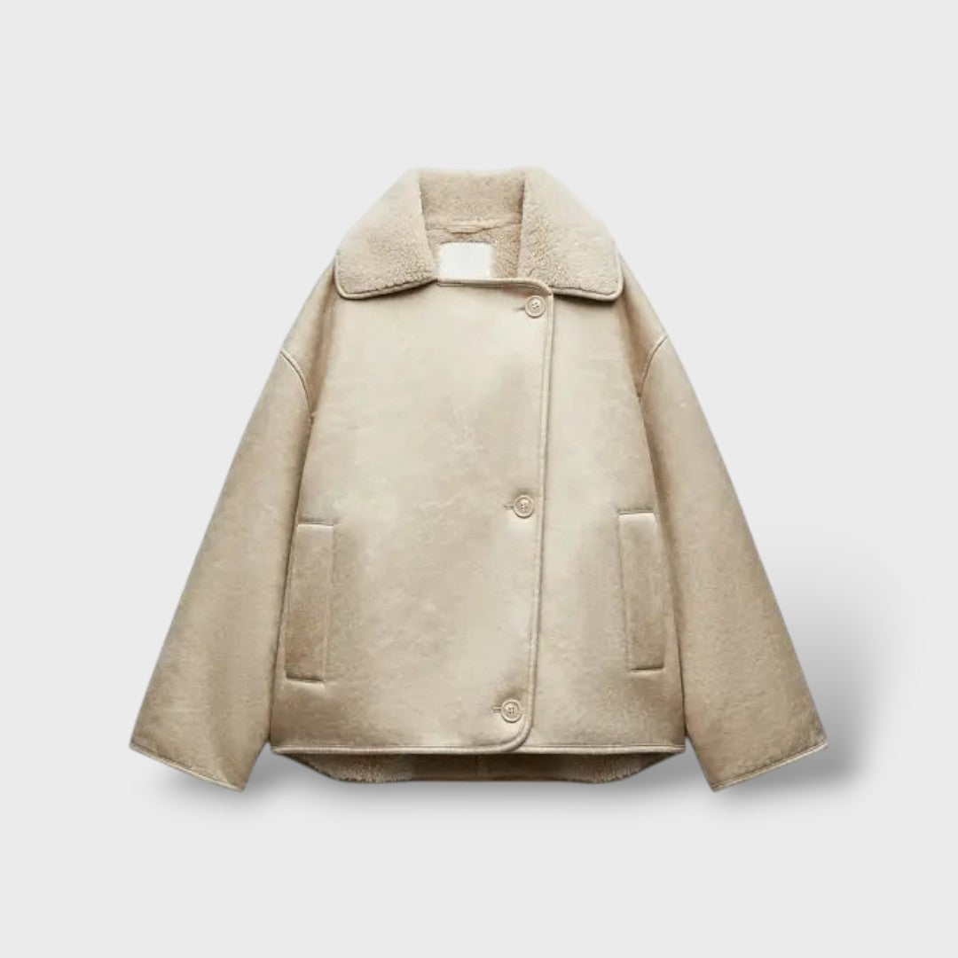 Manteau Femme en Cuir Synthétique et Shearling
