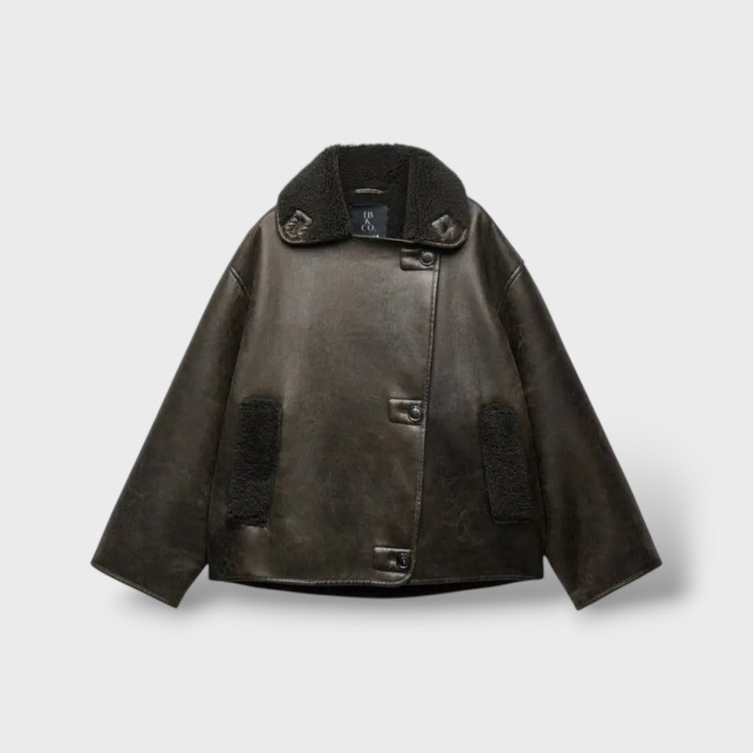 Manteau Femme en Cuir Synthétique et Shearling