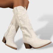 Bottes Cowboy en Daim pour Femme avec Talon Bloc