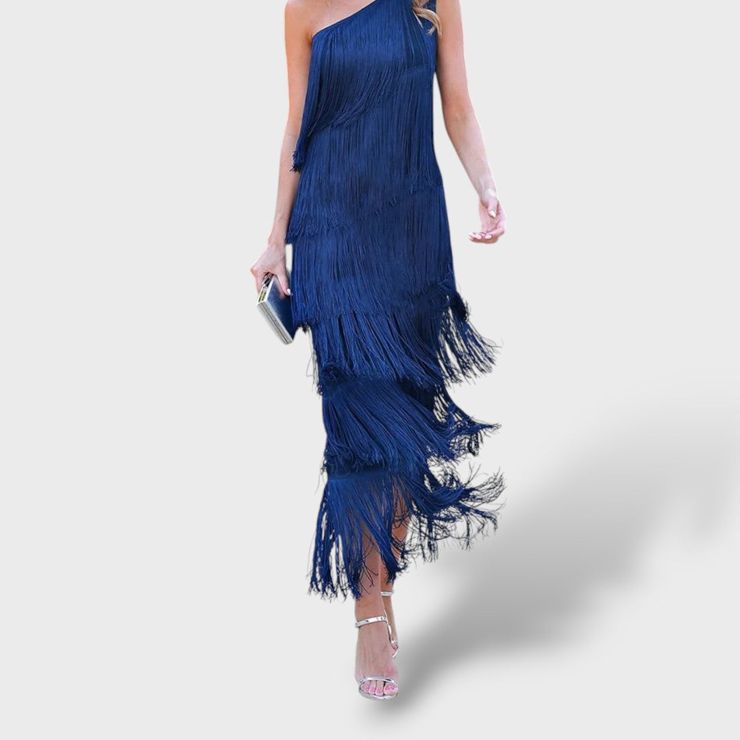 Robe longue élégante avec des pompons