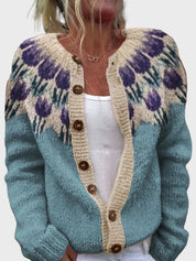 Gilet Tricoté avec Motif Floral