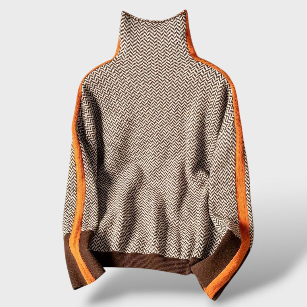 Pull à Col Montant pour Femmes avec Rayures Contrastantes