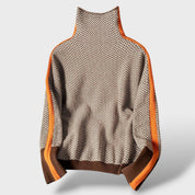 Pull à Col Montant pour Femmes avec Rayures Contrastantes