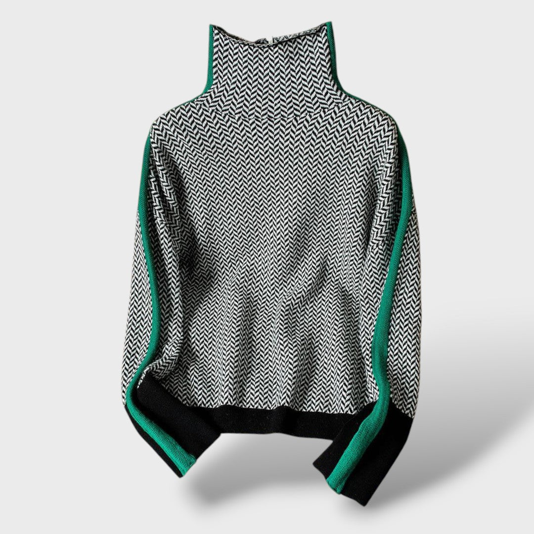 Pull à Col Montant pour Femmes avec Rayures Contrastantes