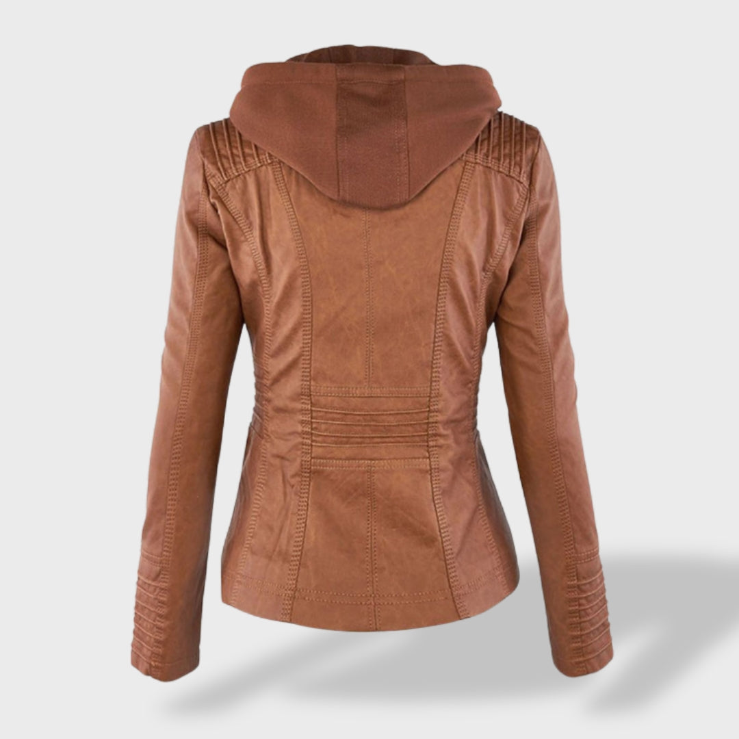 Lucía™ | Veste en cuir pour femme avec capuche