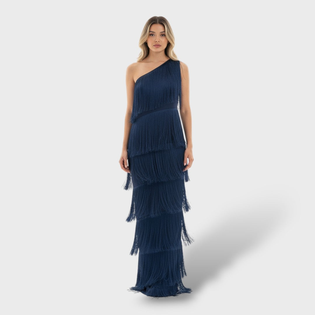 Robe longue élégante avec des pompons