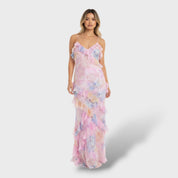 Robe longue à volants et dos nu