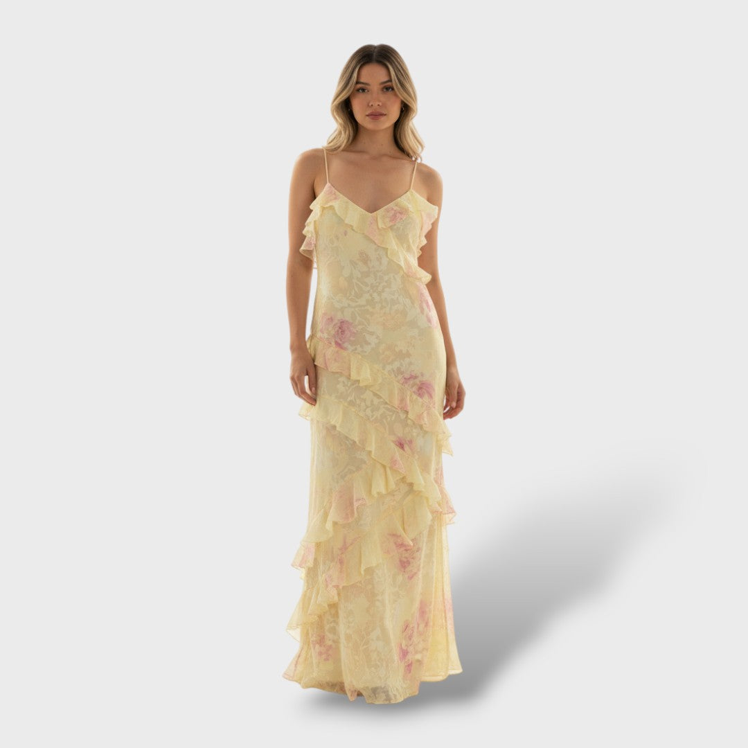 Robe longue à volants et dos nu