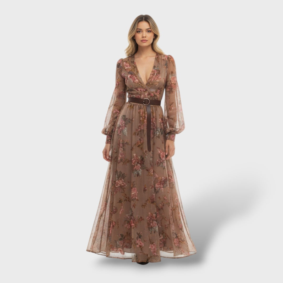 Robe boho longue à fleurs à manches longues