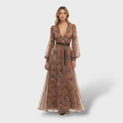 Robe boho longue à fleurs à manches longues