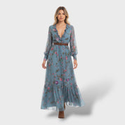 Robe boho longue à fleurs à manches longues