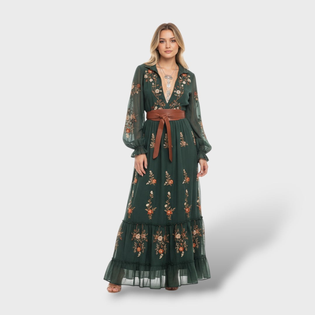 Robe boho longue à fleurs à manches longues