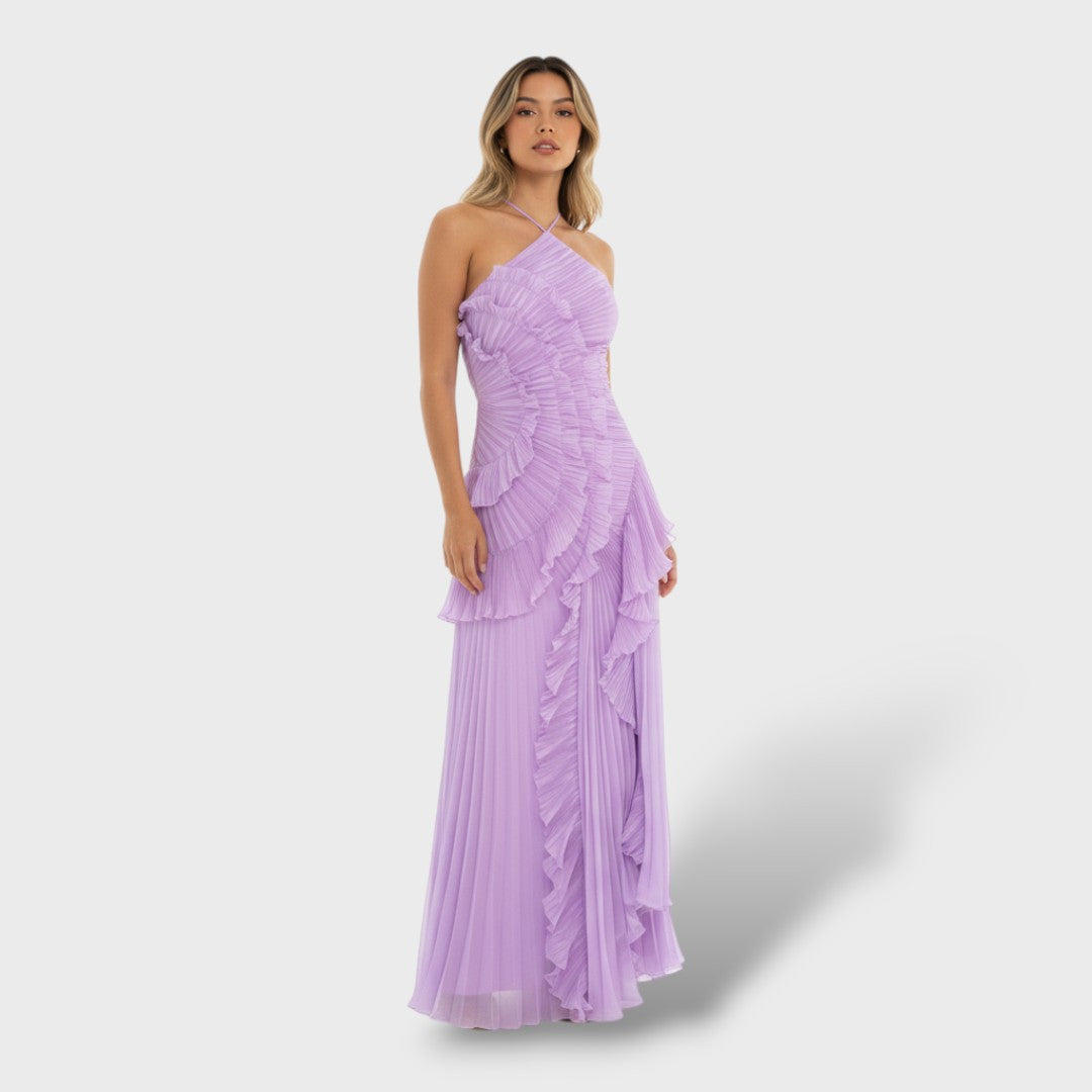 Robe maxi halter à volants ouverts