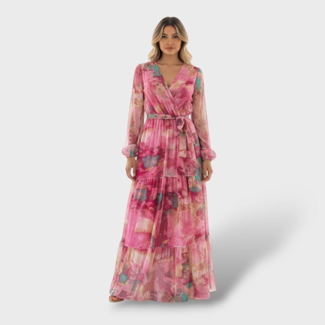 Robe longue enveloppante fleurie femme