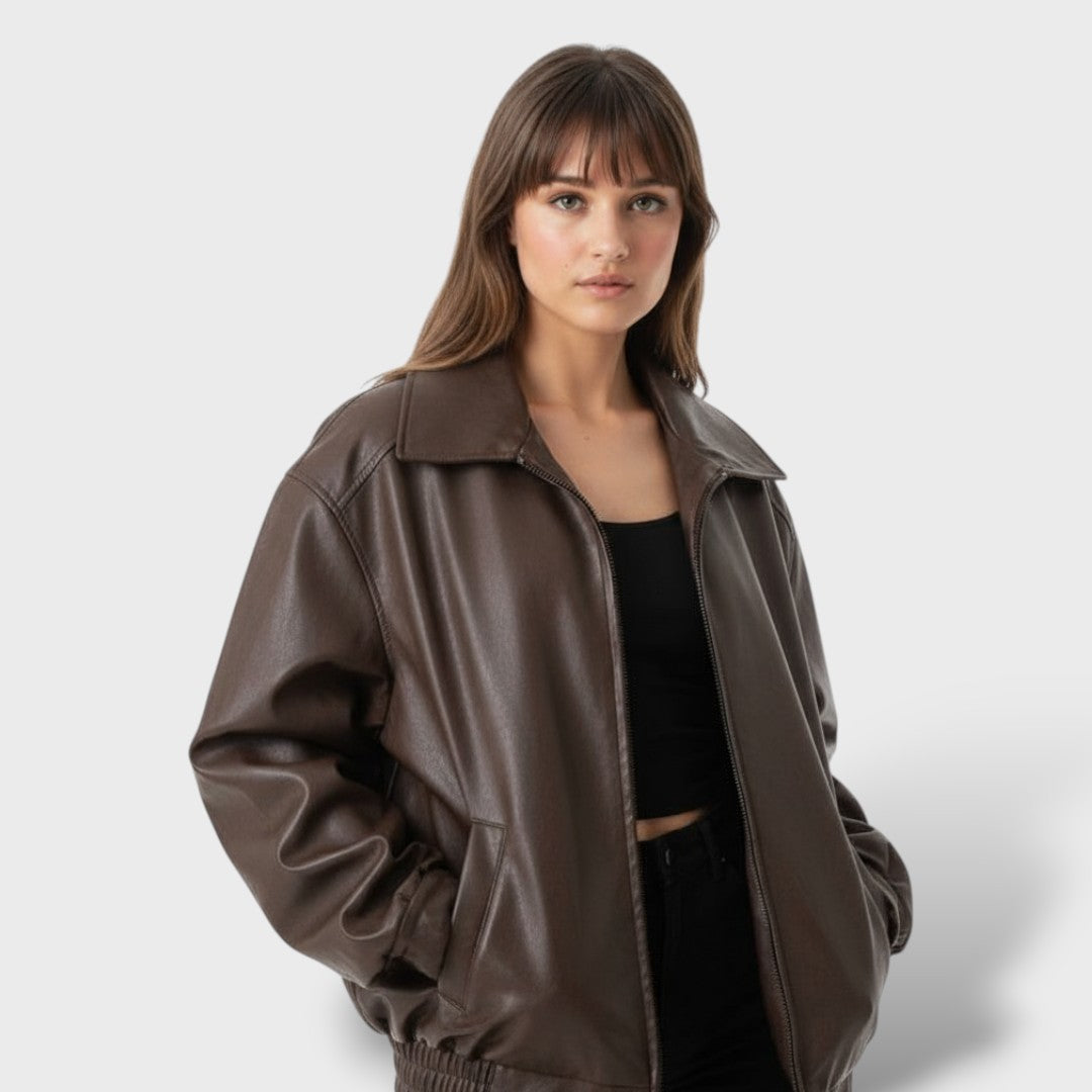 Veste Oversized Élégante en Cuir Synthétique
