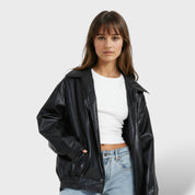 Veste Élégante en Cuir Synthétique Oversized