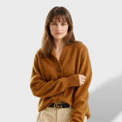 Cardigan Femme Élégant Col Haut avec Grands Boutons