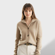 Cardigan Femme Élégant Col Haut avec Grands Boutons