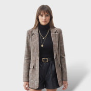 Blazer Décontracté à Carreaux pour Femmes