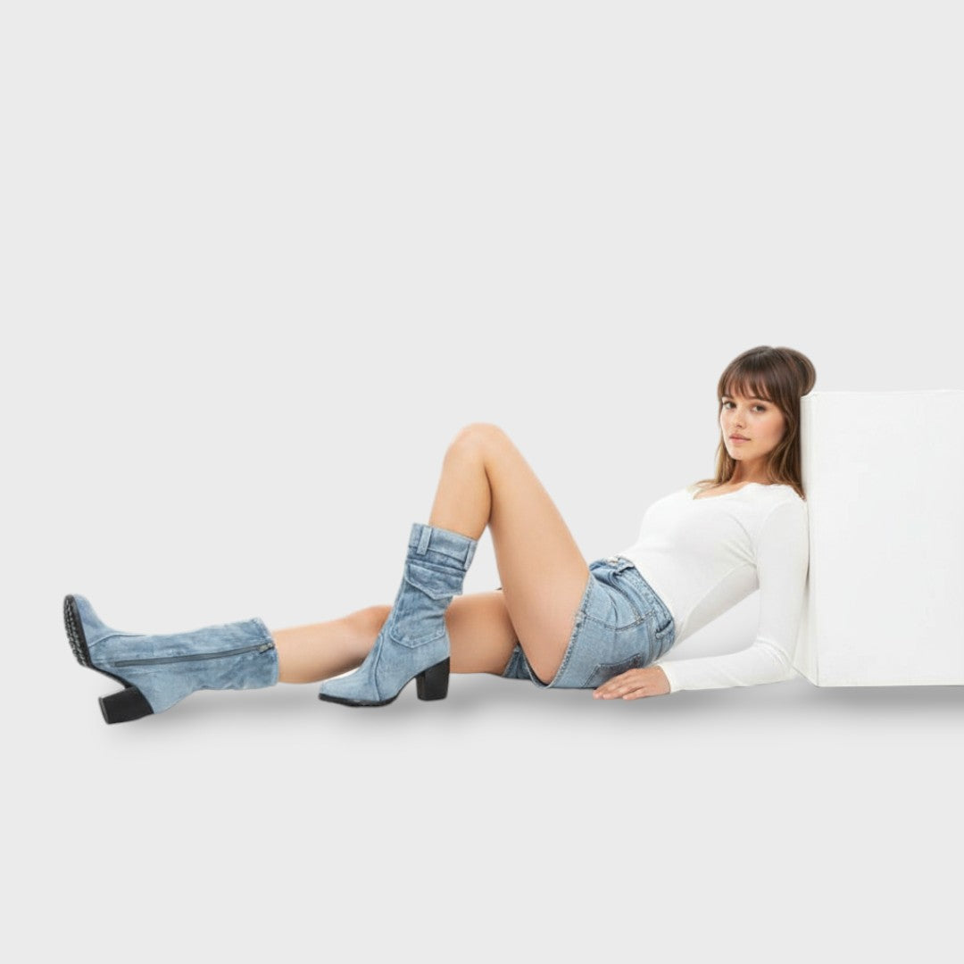 Bottes Cowboy Femme Talon Haut Denim