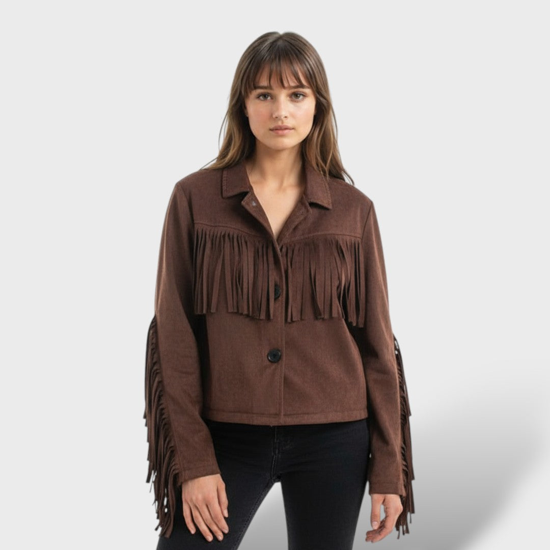 Veste Courte en Suédine avec Franges Femme Élégante