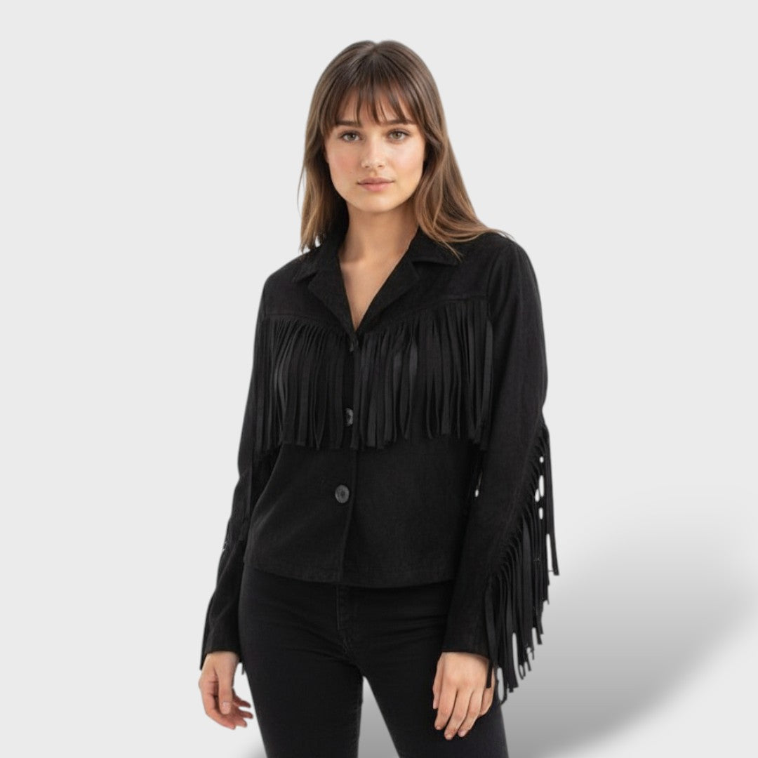 Veste Courte en Suédine avec Franges Femme Élégante