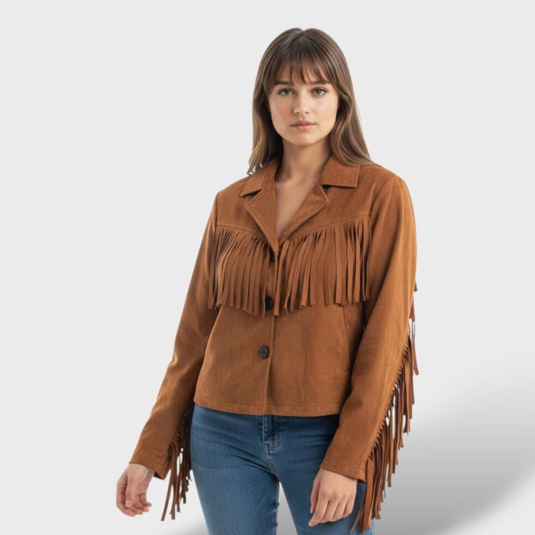 Veste Courte en Suédine avec Franges Femme Élégante