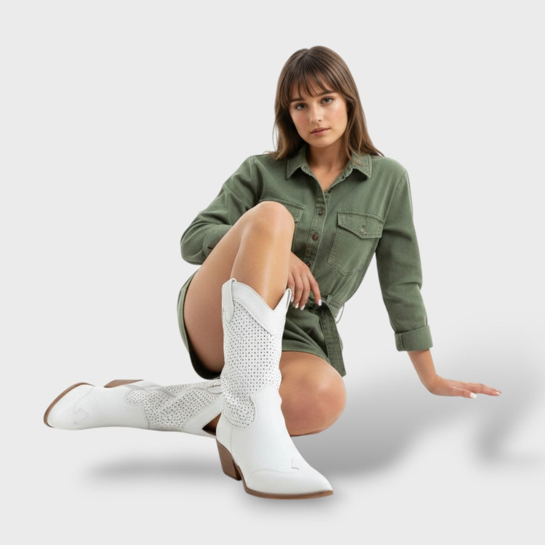 Bottes Cowboy Femme avec Talon Bloc – Style Western Moderne