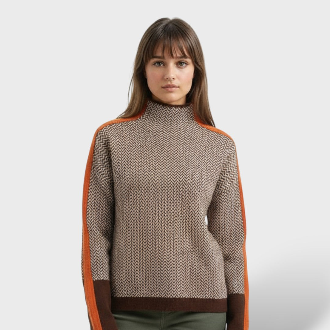 Pull à Col Montant pour Femmes avec Rayures Contrastantes