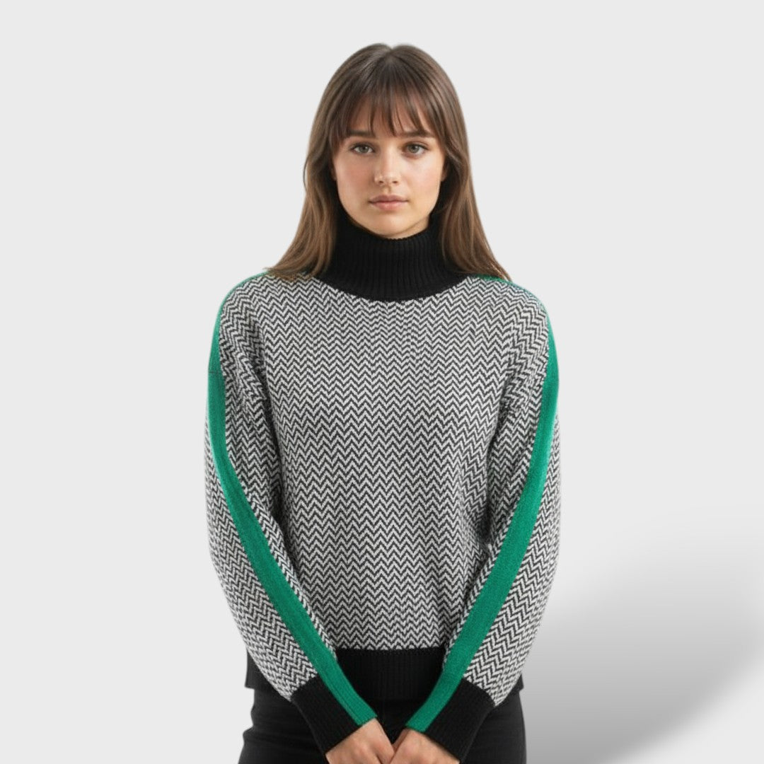 Pull à Col Montant pour Femmes avec Rayures Contrastantes