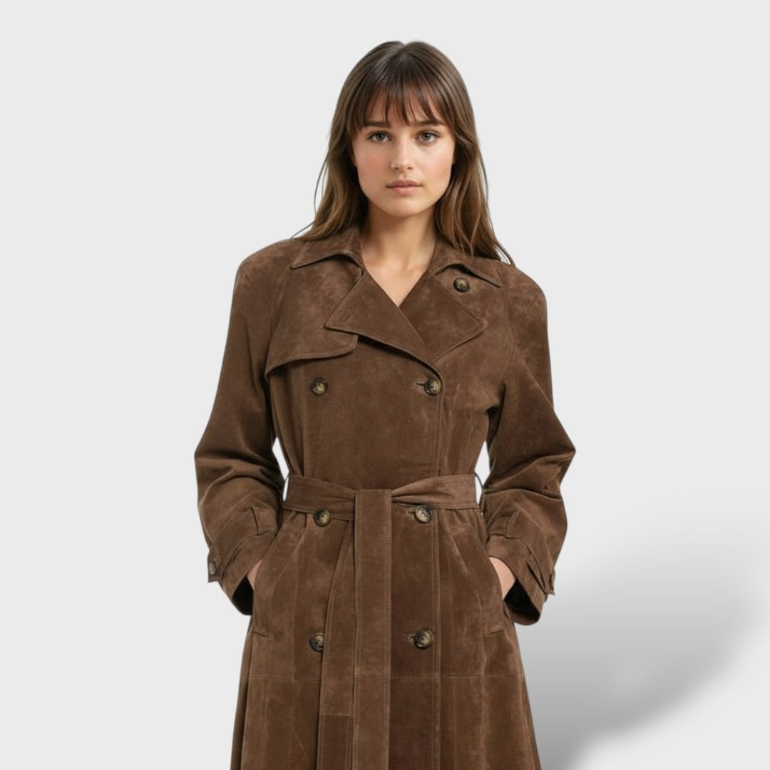 Manteau trench classique en daim pour femmes