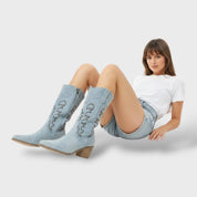 Bottes de Cowboy en Denim Brodées