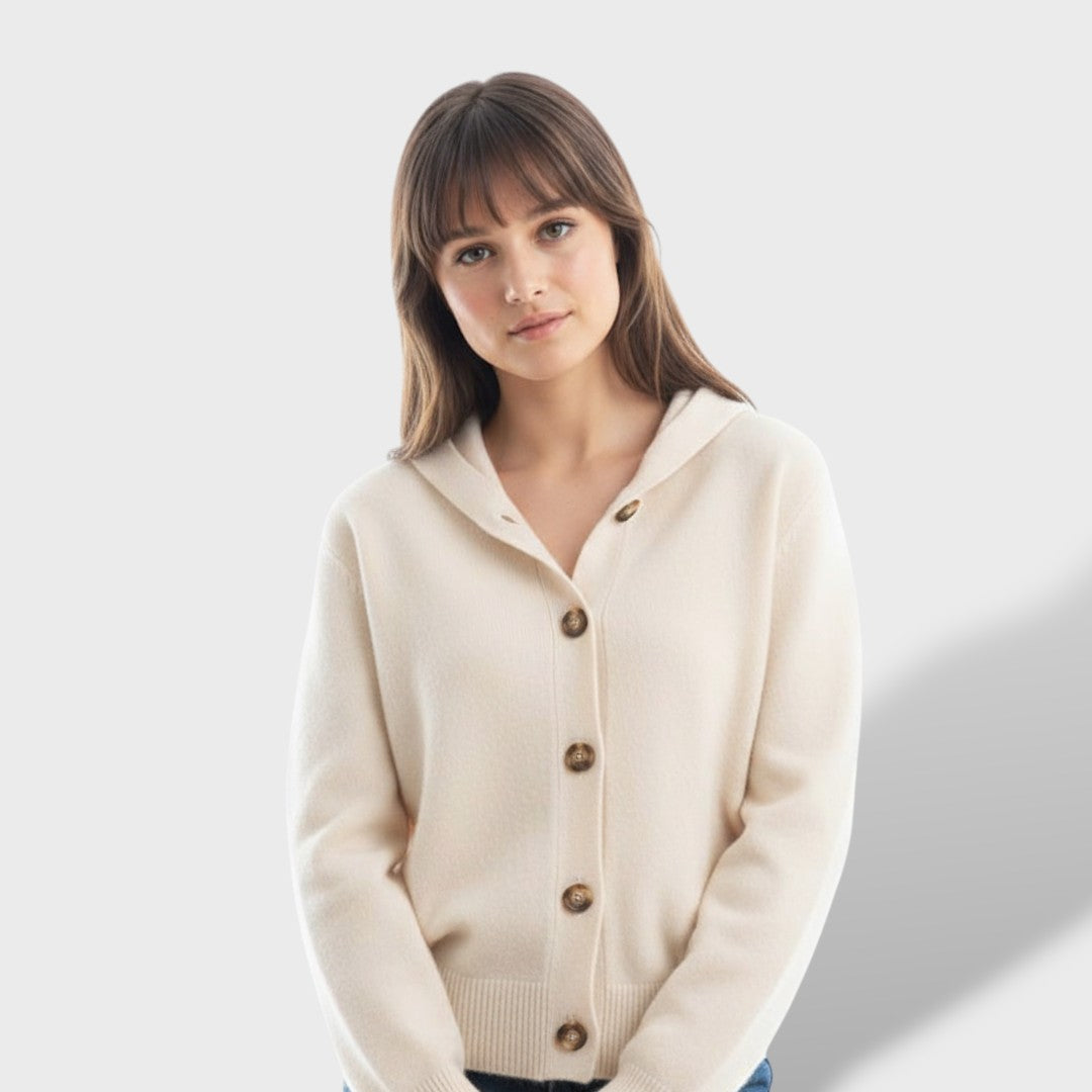 Cardigan Femme Élégant Col Haut avec Grands Boutons