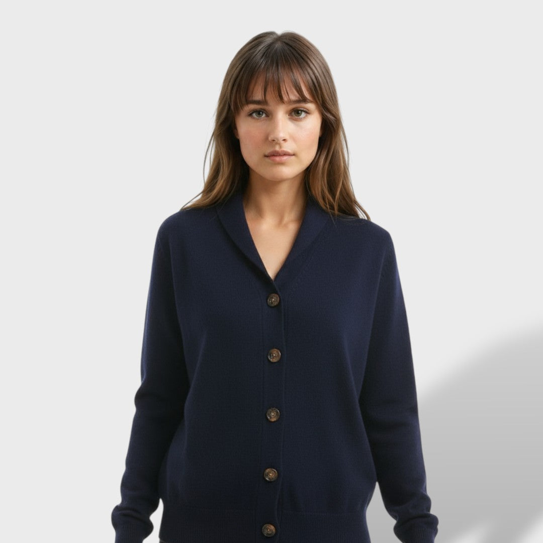 Cardigan Femme Élégant Col Haut avec Grands Boutons