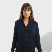 Cardigan Femme Élégant Col Haut avec Grands Boutons