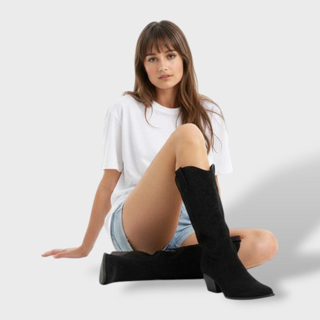 Bottes Cowboy Femme Mi-Mollet Talon Large Brodées