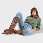 Bottes Cowboy Femmes Hautes Brodées – Talon Épais